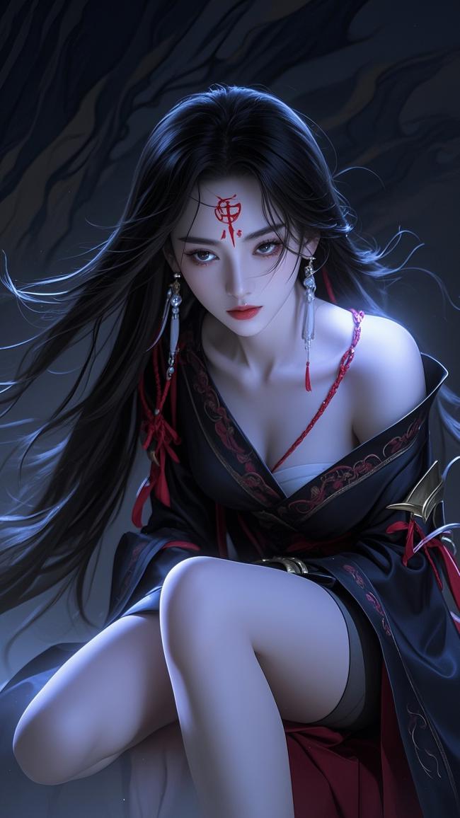古风仙侠女神坐姿写真，红符点额神秘感