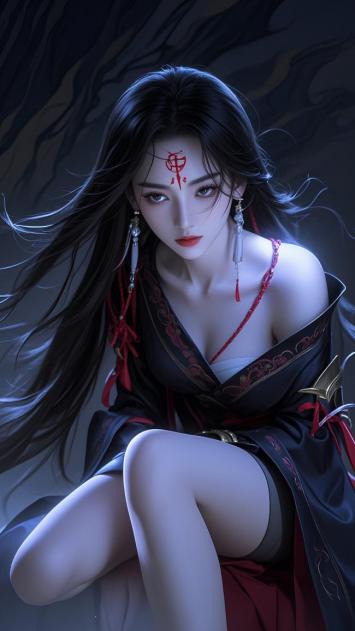 古风仙侠女神坐姿写真，红符点额神秘感