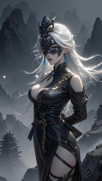 暗夜仙姬：玄幻面具女战士立于云山之巅