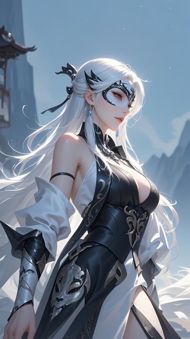 白发仙侠女战神·古风写实插画