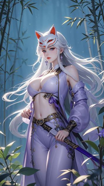 狐妖仙子竹林持剑图