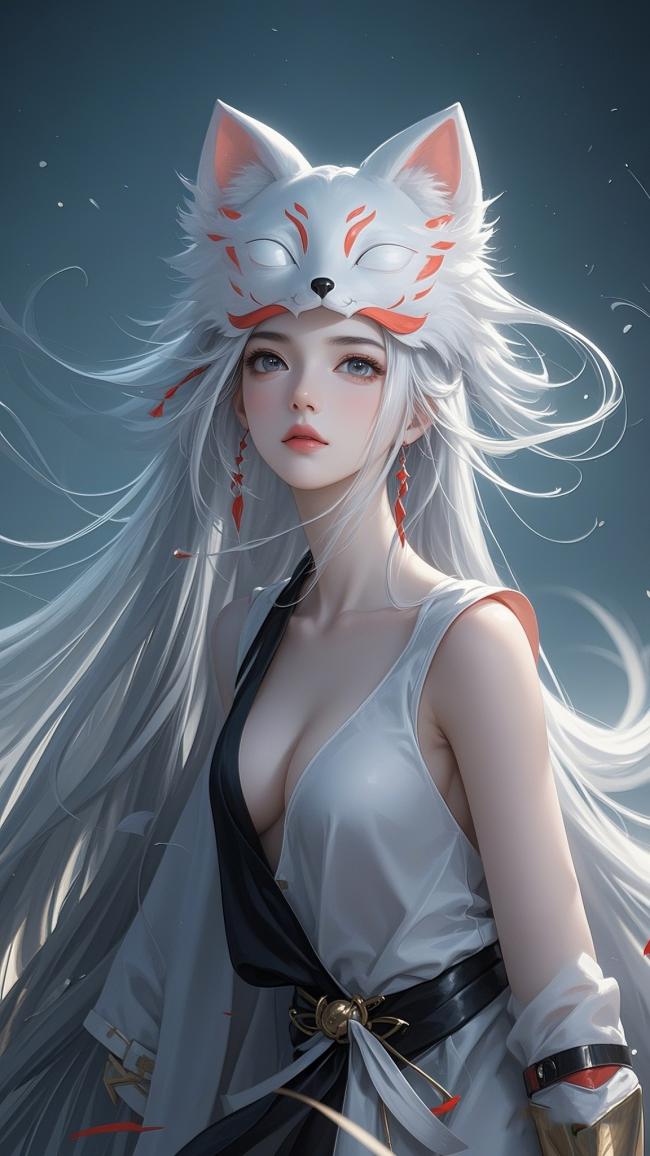 白狐少女二次元立绘插画