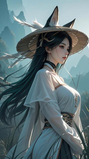 古风仙侠少女水墨写真图