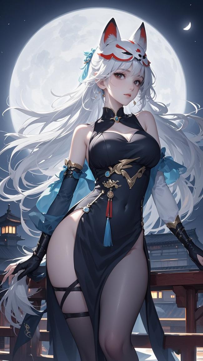 月夜狐女汉服写真｜动漫风格唯美插画