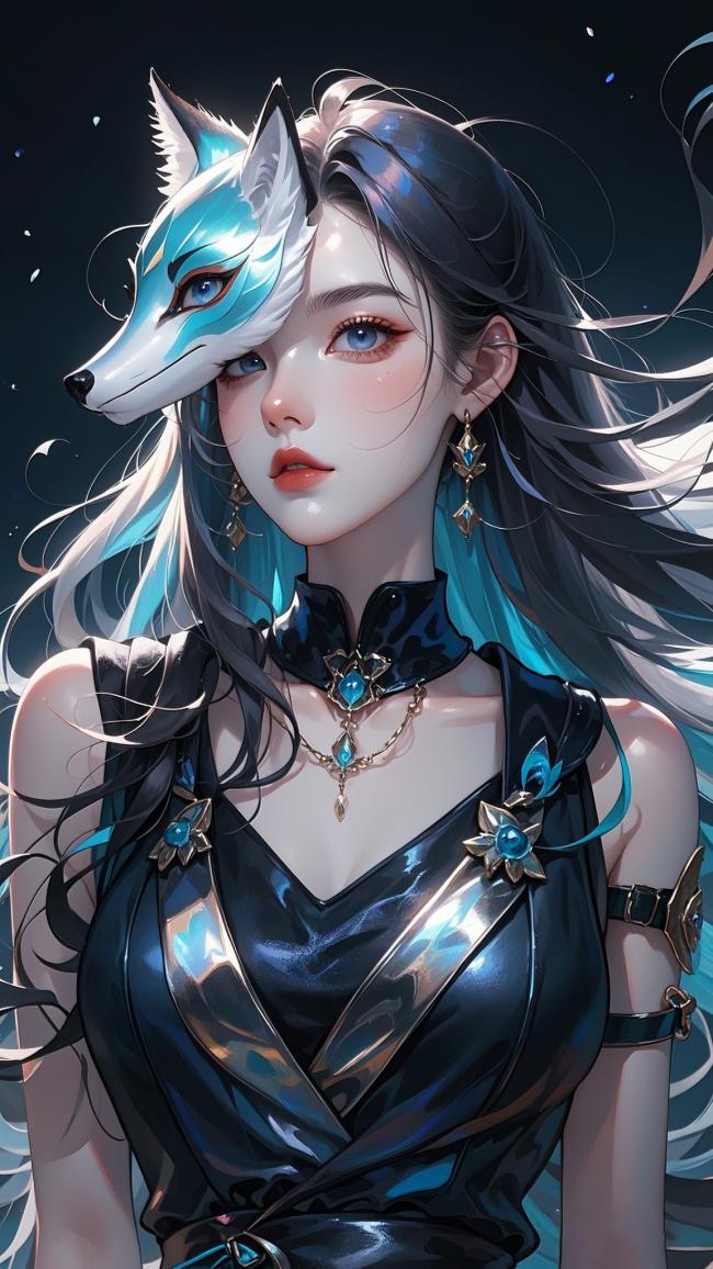狐面女郎赛博幻影插画