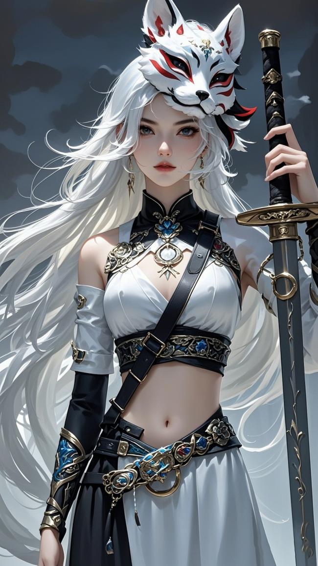 白发狐面女武士｜仙侠玄幻风角色设计
