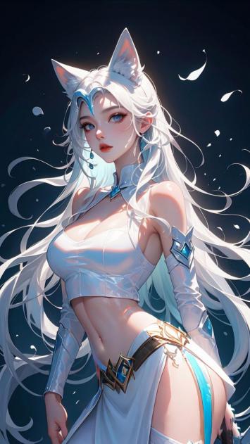 银发狐耳女战士：赛璐璐风格二次元立绘