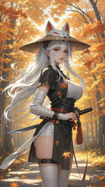 秋日狐忍少女立绘插画