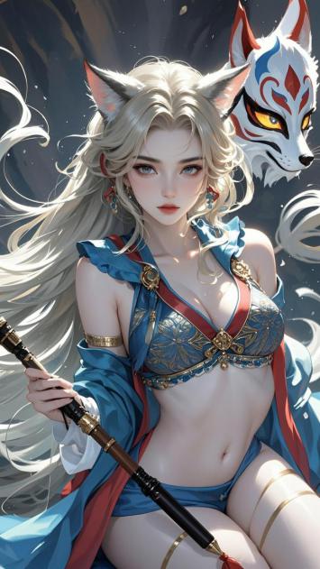 狐妖仙子持杖立姿插画