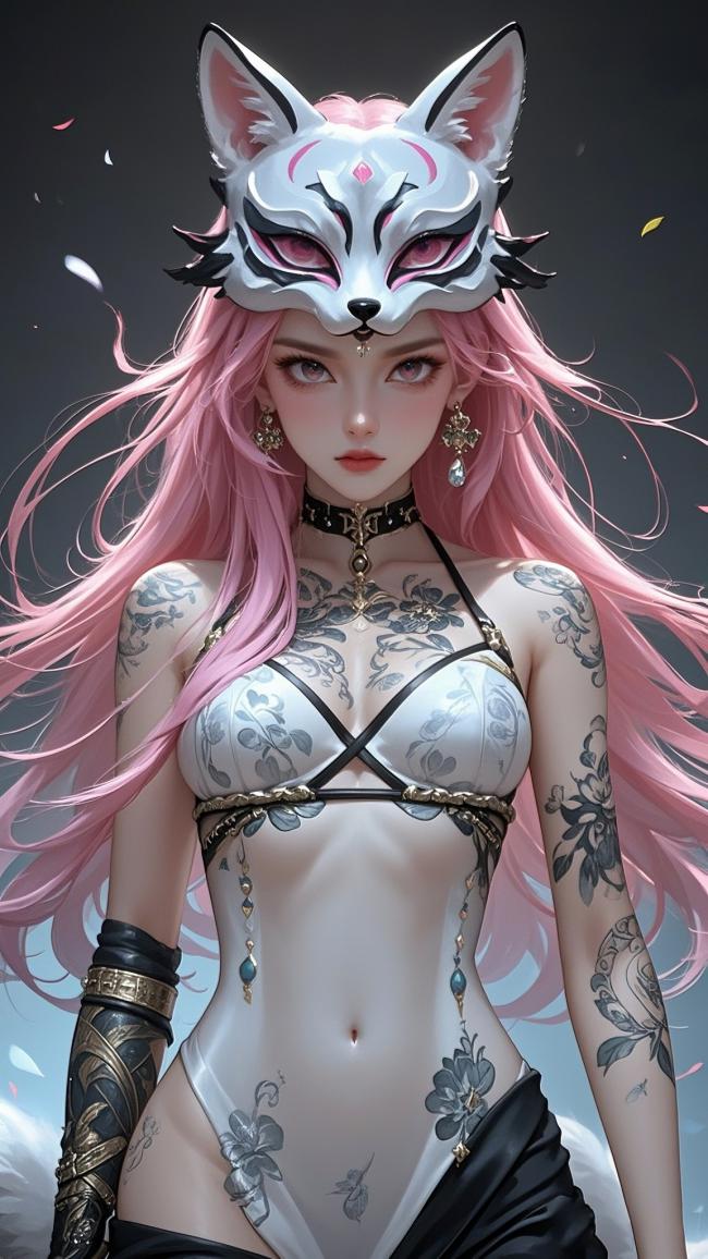 狐妖少女新国潮插画，粉发纹身魅惑登场