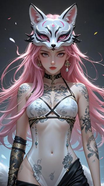 狐妖少女新国潮插画，粉发纹身魅惑登场