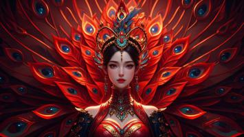 孔雀仙子工笔重彩高清插画