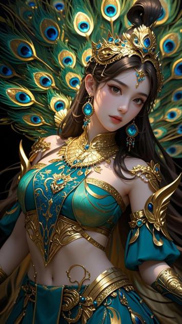 孔雀女神华丽写真插画
