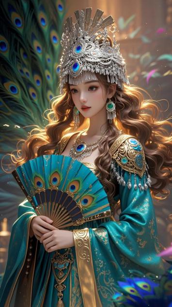 孔雀仙子新中式华服肖像图