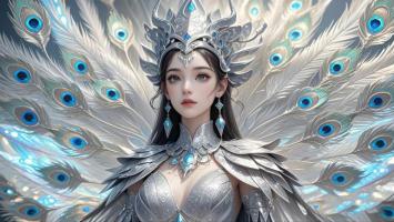 银羽孔雀女神3D写实插画
