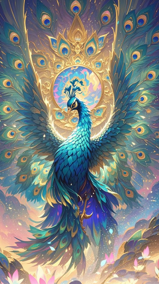神鸟凤凰翱翔星云莲海间