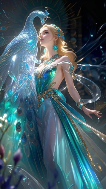 幻境孔雀女神：蓝晶华服与星辰共舞
