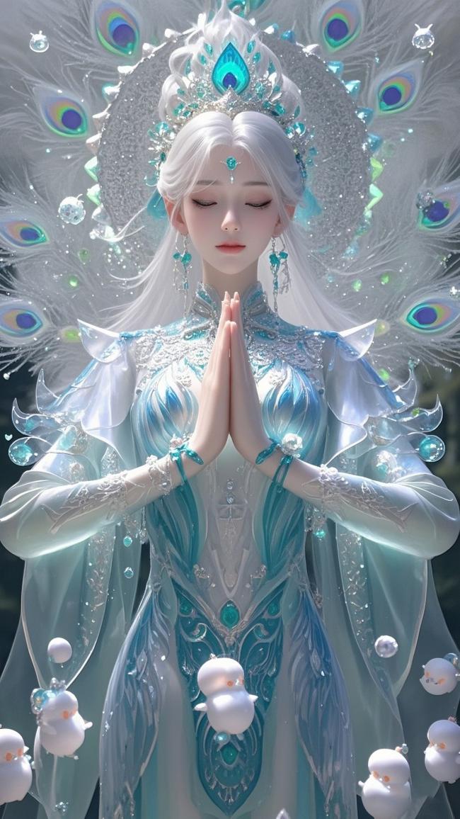 白发仙姬孔雀羽冠祈愿图