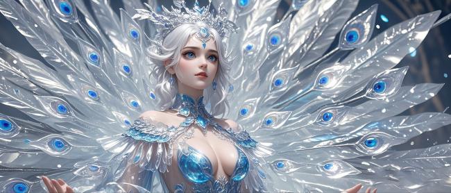 冰晶凤凰女神3D奇幻插画
