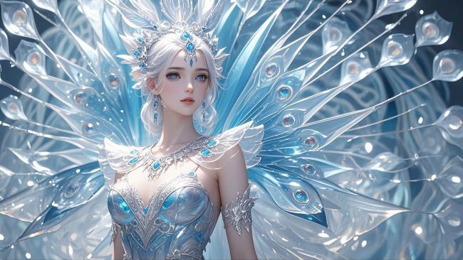 冰晶仙子3D渲染图，羽翼璀璨如幻境