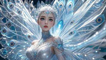 冰蓝孔雀女神3D艺术图