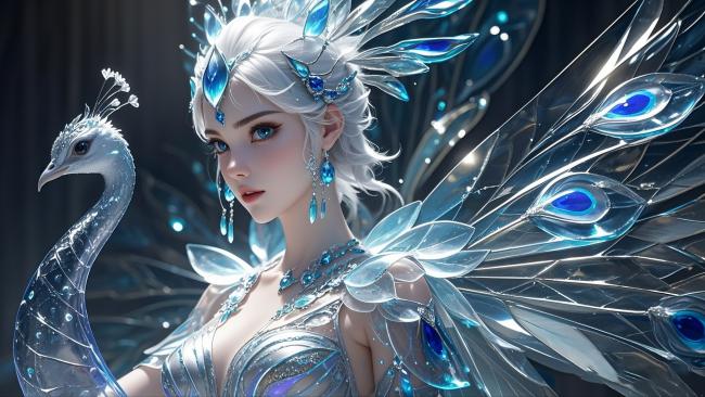 冰晶凤凰女神3D渲染插画