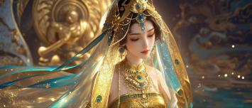 古风仕女华服写真，金饰流苏映佛光