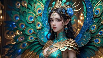 孔雀仙子3D渲染神像图