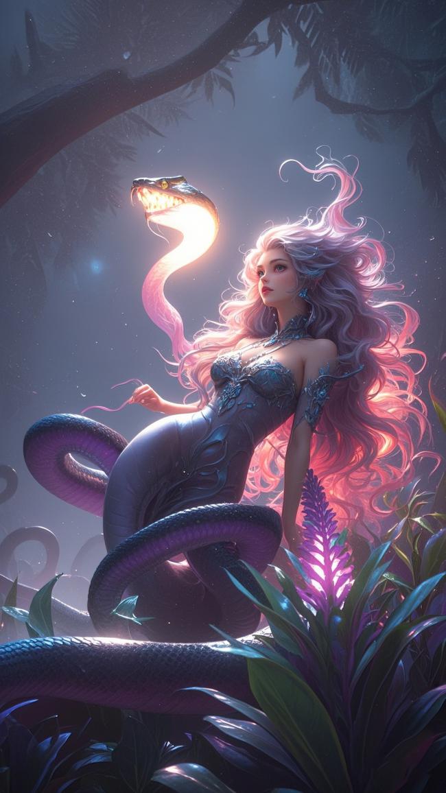 蛇姬与发光巨蛇的奇幻丛林对决 ✨