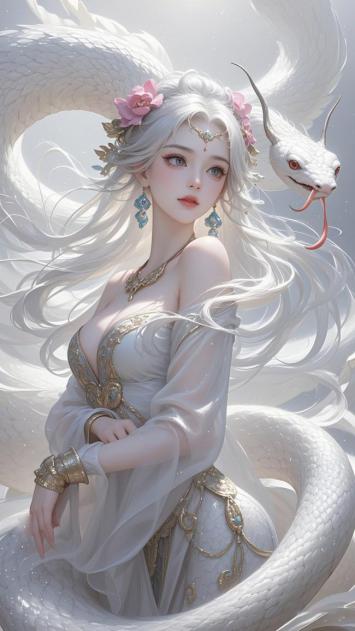 白发蛇神少女仙侠插画 ✨