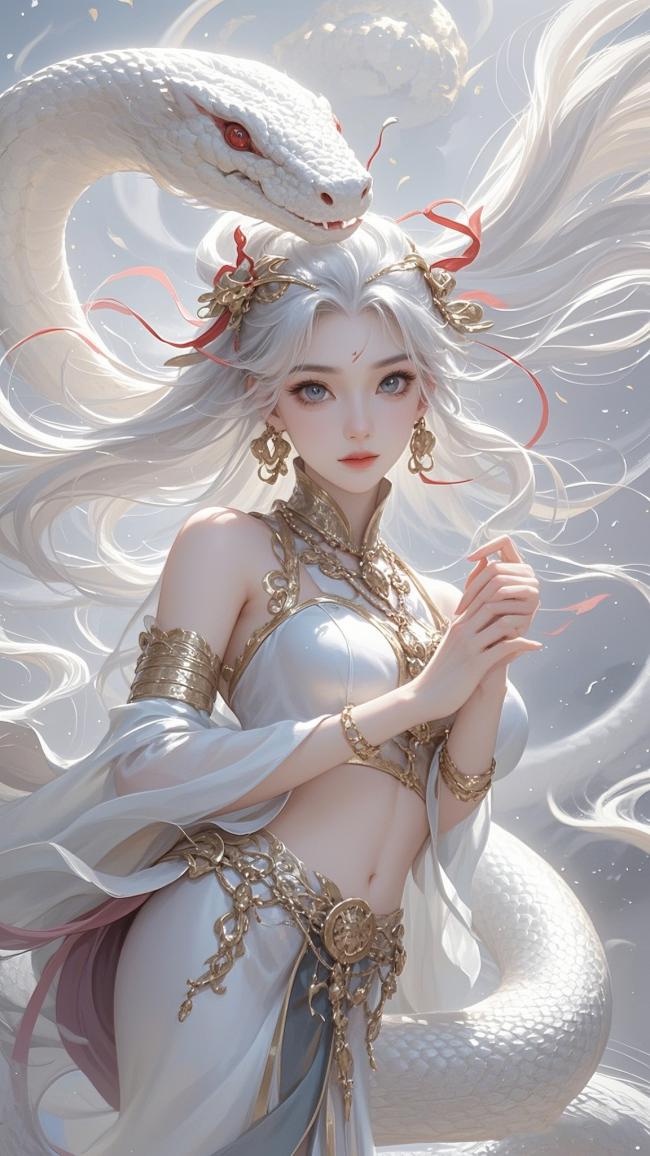 白蛇仙子与银发女神共舞云端