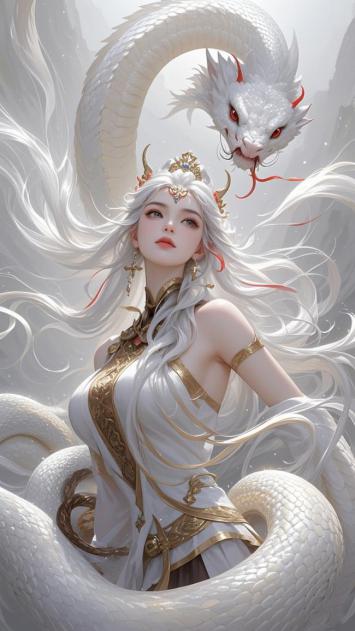 白龙女神仙侠玄幻插画