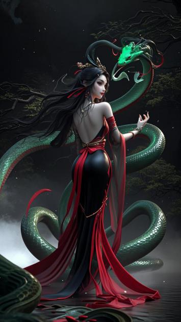 青蛇伴舞仙侠少女夜林图