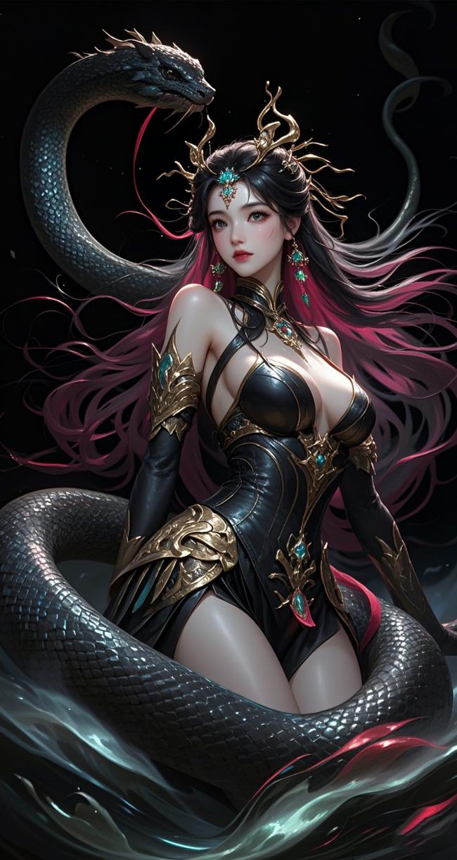 黑金仙姬与神蛇共舞夜空图