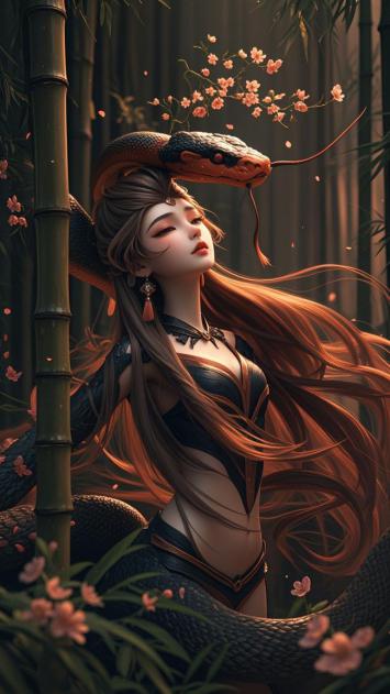 竹林蛇女仙侠图：古风玄幻唯美场景