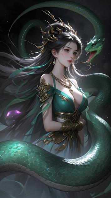 青龙缠身仙女图：玄幻古风神韵十足