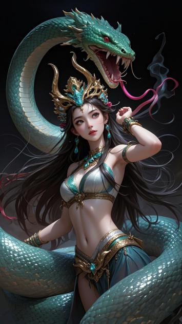 青龙神女写实幻想插画