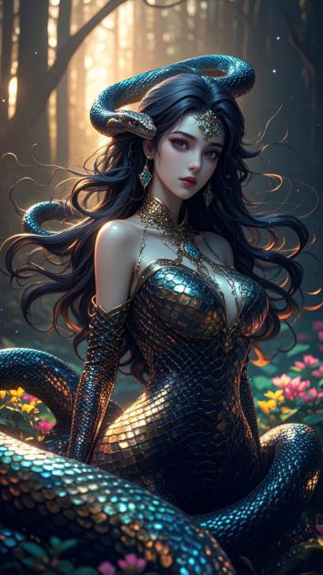 蛇神森林幻境写实插画