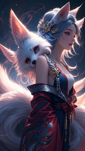 仙侠少女与九尾狐共舞星空