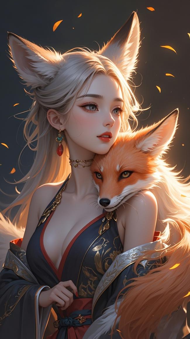 狐妖少女与赤狐秋日温情相伴