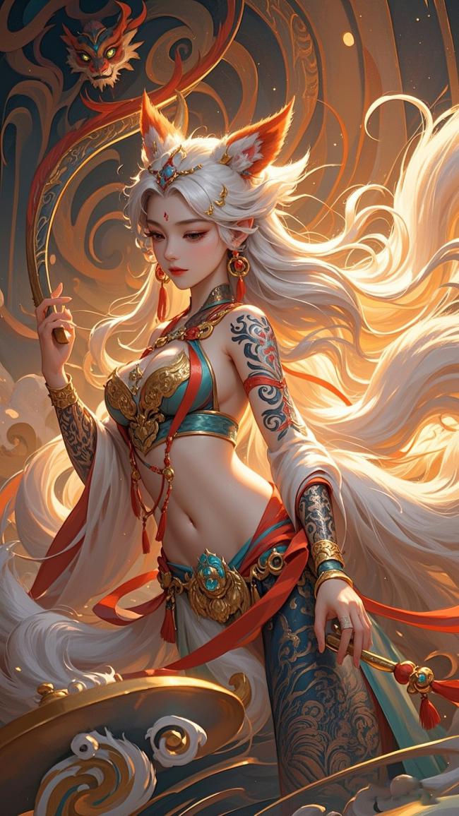 仙狐战姬：工笔重彩玄幻插画