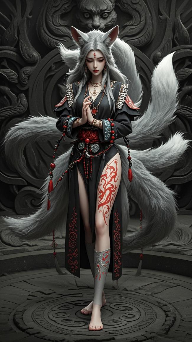 九尾狐仙玄幻写实插画