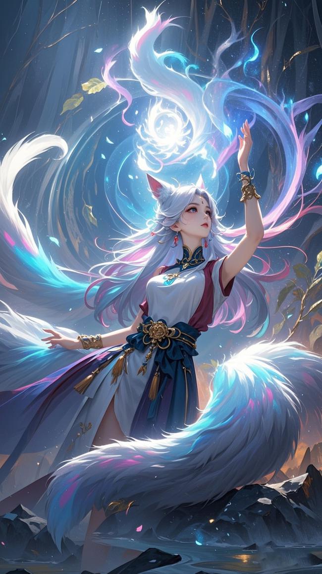 九尾狐仙施法幻境图