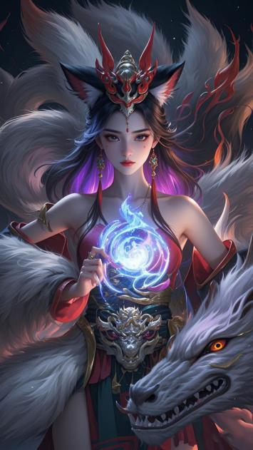 九尾狐妖持法术，星空下神秘现身