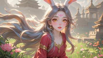 银发兔耳汉服少女·古风花海写真