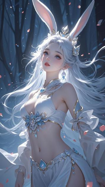 银发兔耳仙子林间飘雪图