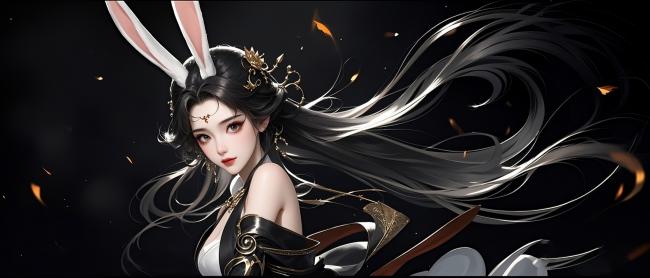 黑发兔耳女战士动态立绘插画