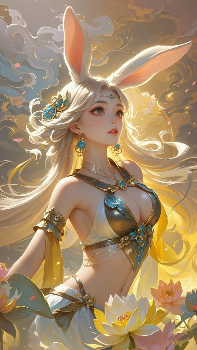 兔耳仙子莲池幻境图