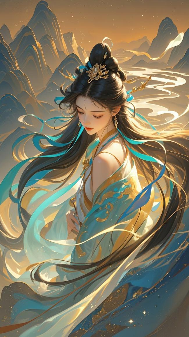 仙气缭绕古风仙女立山巅