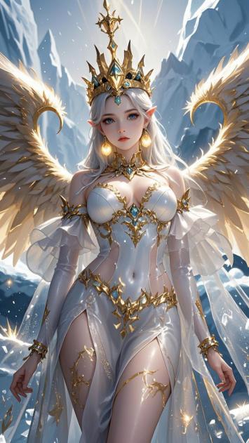 冰霜天使华丽立绘，雪山圣境中的女神形象